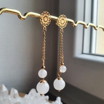 Boucles d'oreilles en jade blanc bijoux pierres naturelles lithothérapie