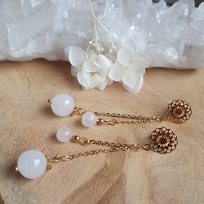 Boucles d'oreilles en jade blanc bijoux pierres naturelles lithothérapie