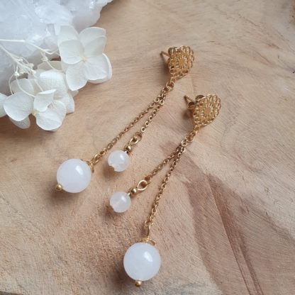 Boucles d'oreilles en jade blanc bijoux pierres naturelles lithothérapie