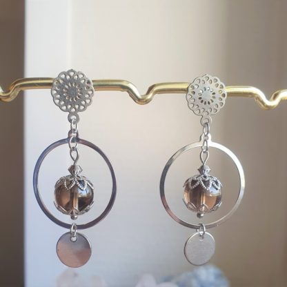 Boucles d'oreilles en quartz fumé bijoux lithothérapie pierres naturelles minéraux