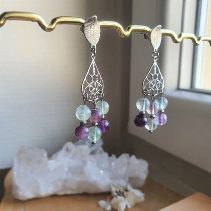 Boucles d'oreilles en fluorite fluorine lithothérapie pierres naturelles minéraux bijoux artisanat de France