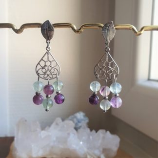 Boucles d'oreilles en fluorite fluorine lithothérapie pierres naturelles minéraux bijoux artisanat de France