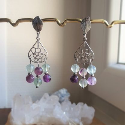 Boucles d'oreilles en fluorite fluorine lithothérapie pierres naturelles minéraux bijoux artisanat de France