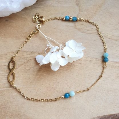 Chaîne de cheville en apatite bleue et amazonite bijoux pierres naturelles minéraux lithothérapie artisanat