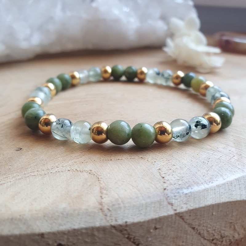 Bracelet en prehnite jade lithothérapie pierres naturelles minéraux bijoux artisanat de France