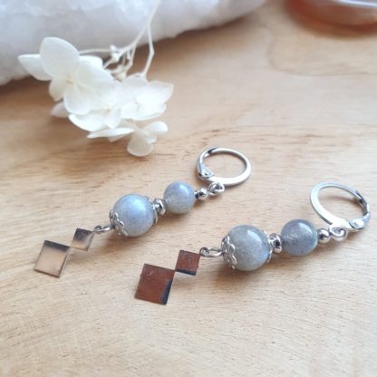 Boucles d'oreilles en labradorite lithothérapie pierres naturelles minéraux bijoux artisanat de France