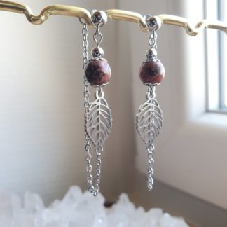 Boucles d'oreilles en rhodonite lithothérapie pierres naturelles minéraux bijoux artisanat de France