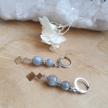 Boucles d'oreilles en labradorite lithothérapie pierres naturelles minéraux bijoux artisanat de France