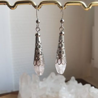 Boucles d'oreilles en quartz rose lithothérapie pierres naturelles minéraux bijoux artisanat de France