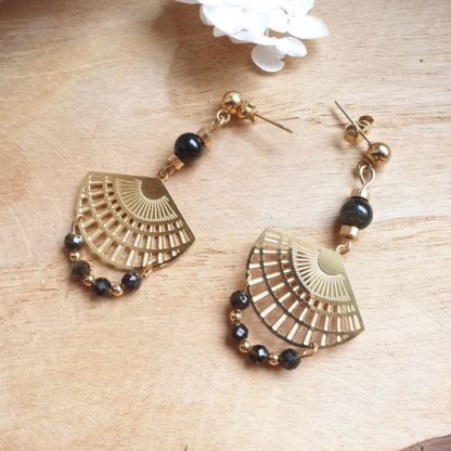 Boucles d'oreilles pendantes en obsidienne lithothérapie pierres naturelles minéraux bijoux artisanat de France