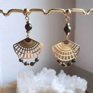 Boucles d'oreilles pendantes en obsidienne lithothérapie pierres naturelles minéraux bijoux artisanat de France