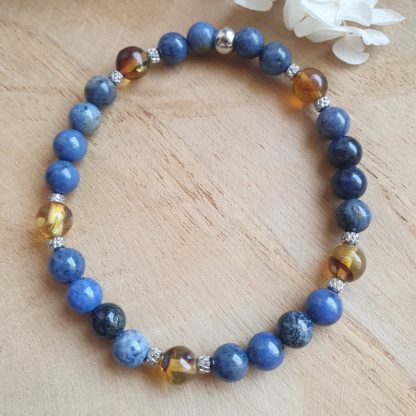 Bracelet en dumortiérite et ambre lithothérapie bijoux pierres naturelles artisanat made in france pierres véritables fait main