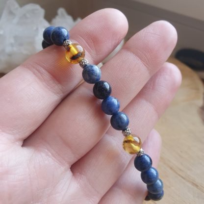 Bracelet en dumortiérite et ambre lithothérapie bijoux pierres naturelles artisanat made in france pierres véritables fait main