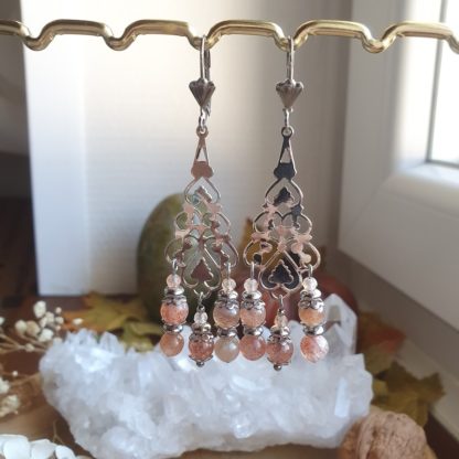 Boucles d'oreilles en pierre de soleil bijoux pierres naturelles lithothérapie artisanat français