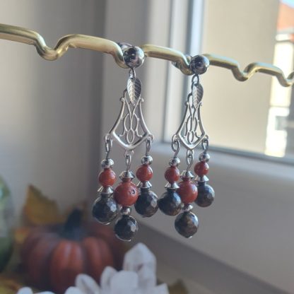 Boucles d'oreilles en bronzite et jaspe rouge bijoux pierres naturelles lithothérapie artisanat français