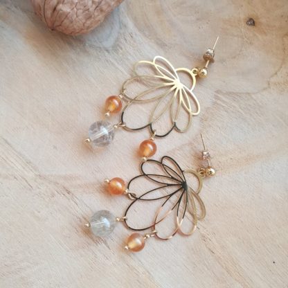 Boucles d'oreilles en cornaline et quartz rutile bijoux pierres naturelles lithothérapie artisanat français