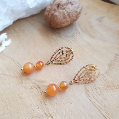 Boucles d'oreilles en cornaline bijoux pierres naturelles lithothérapie artisanat français