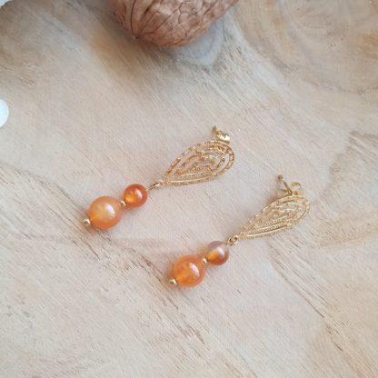 Boucles d'oreilles en cornaline bijoux pierres naturelles lithothérapie artisanat français