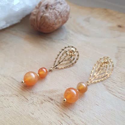 Boucles d'oreilles en cornaline bijoux pierres naturelles lithothérapie artisanat français