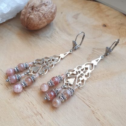 Boucles d'oreilles en pierre de soleil bijoux pierres naturelles lithothérapie artisanat français