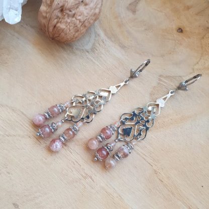 Boucles d'oreilles en pierre de soleil bijoux pierres naturelles lithothérapie artisanat français