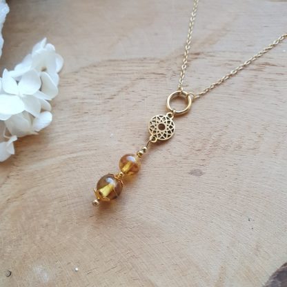 Collier en ambre bijoux pierres naturelles lithothérapie artisanat français