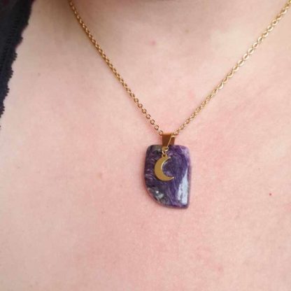 Collier en charoite bijoux pierres naturelles lithothérapie minéraux artisanat idée cadeau femme