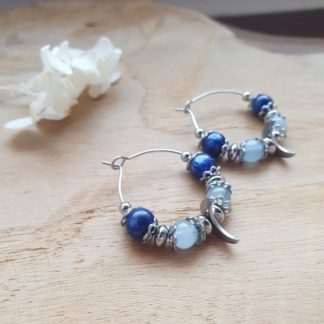 Boucles d'oreilles en cyanite et aigue marine bijoux pierres naturelles lithothérapie