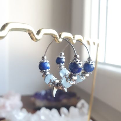 Boucles d'oreilles en cyanite et aigue marine bijoux pierres naturelles lithothérapie