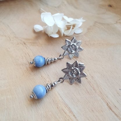 Boucles d'oreilles en aventurine bleue bijoux pierres naturelles lithothérapie minéraux artisanat idée cadeau femme