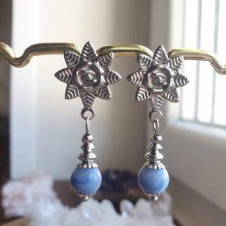 Boucles d'oreilles en aventurine bleue bijoux pierres naturelles lithothérapie minéraux artisanat idée cadeau femme