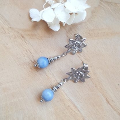 Boucles d'oreilles en aventurine bleue bijoux pierres naturelles lithothérapie minéraux artisanat idée cadeau femme