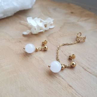 Boucles d'oreilles en jade blanc bijoux pierres naturelles lithothérapie minéraux artisanat idée cadeau femme