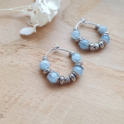 boucles d'oreilles en aigue-marine bijoux pierres naturelles lithothérapie minéraux artisanat idée cadeau femme