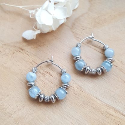 boucles d'oreilles en aigue-marine bijoux pierres naturelles lithothérapie minéraux artisanat idée cadeau femme