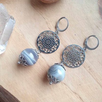 boucles d'oreilles en agate du botswana bijoux pierres naturelles lithothérapie minéraux artisanat idée cadeau femme