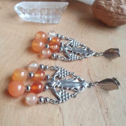 Boucles d'oreilles en cornaline lithothérapie bijoux pierres naturelles minéraux cadeau femme