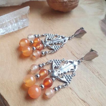 Boucles d'oreilles en cornaline lithothérapie bijoux pierres naturelles minéraux cadeau femme