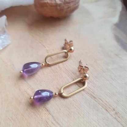 Boucles d'oreilles en améthyste lithothérapie bijoux pierres naturelles minéraux cadeau femme