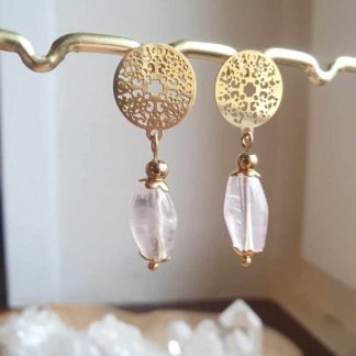 Boucles d'oreilles en quartz rose lithothérapie bijoux pierres naturelles minéraux cadeau femme
