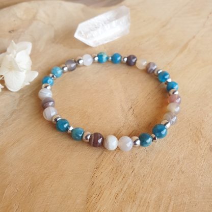 Bracelet agate botswana et apatite bleue bijoux pierres naturelles lithothérapie