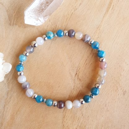 Bracelet agate botswana et apatite bleue bijoux pierres naturelles lithothérapie