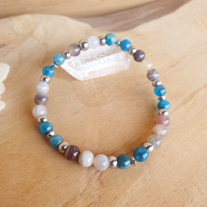 Bracelet agate botswana et apatite bleue bijoux pierres naturelles lithothérapie