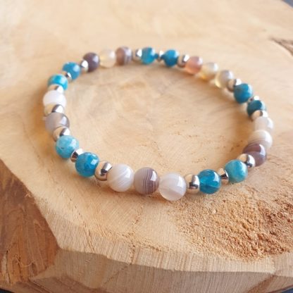 Bracelet agate botswana et apatite bleue bijoux pierres naturelles lithothérapie