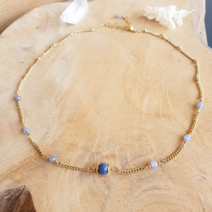 Collier dumortiérite et aventurine bleue bijoux pierres naturelles lithothérapie