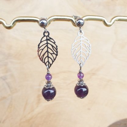 Boucles d'oreilles améthyste bijoux pierres naturelles lithothérapie