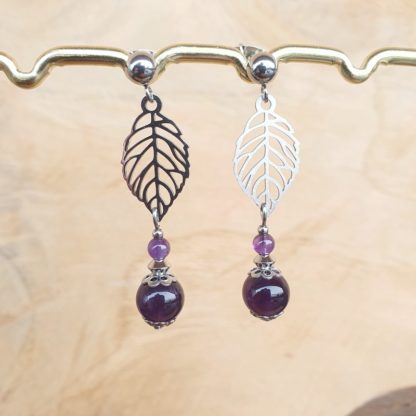 Boucles d'oreilles améthyste bijoux pierres naturelles lithothérapie