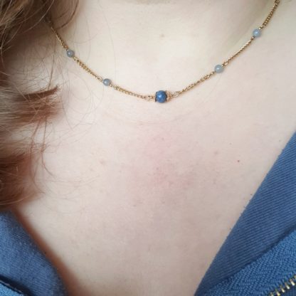 Collier dumortiérite et aventurine bleue bijoux pierres naturelles lithothérapie