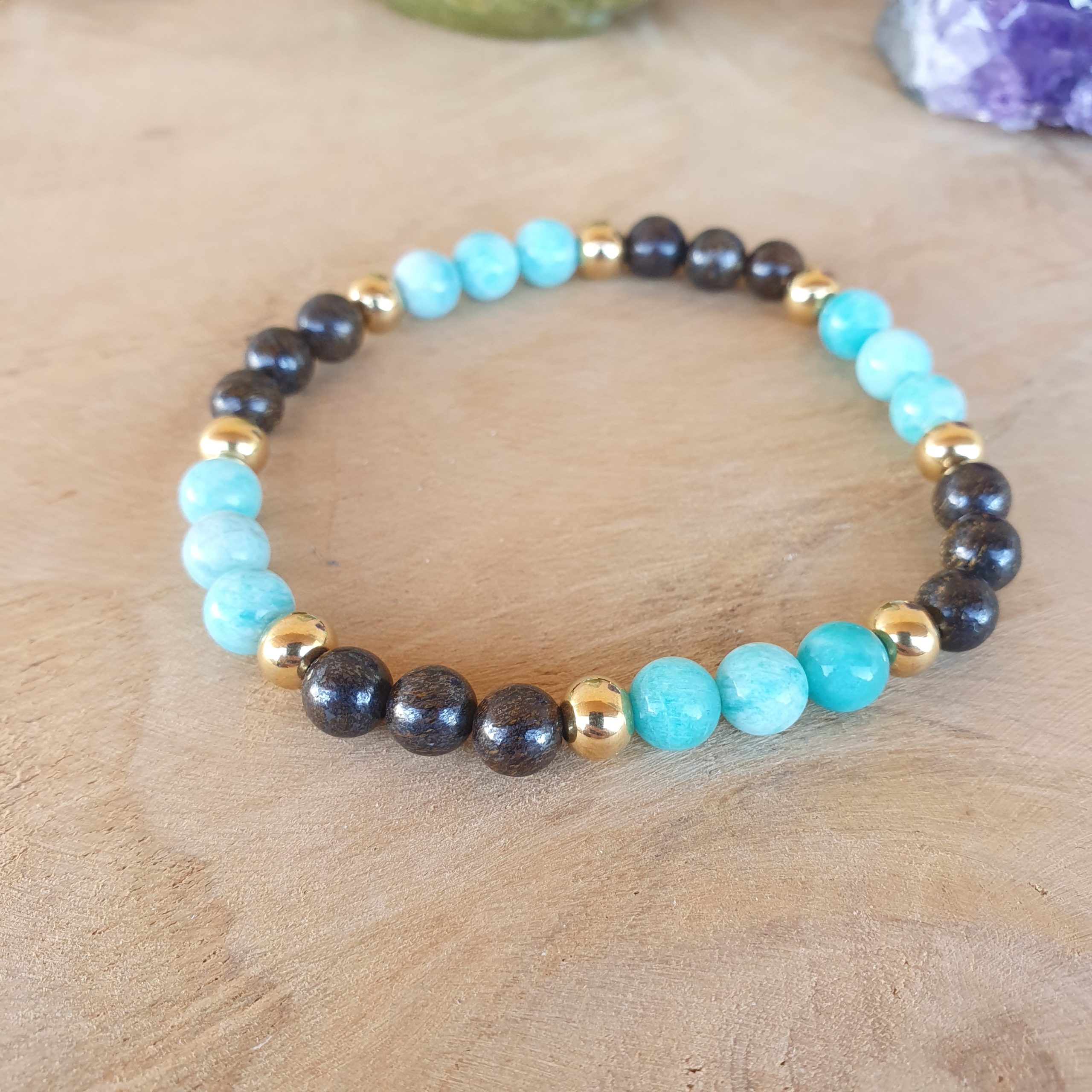 bracelet en amazonite et bronzite bijoux pierres naturelles lithothérapie