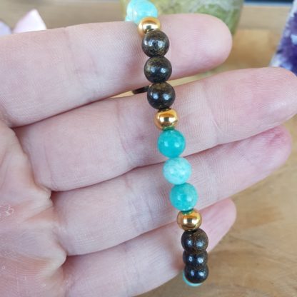 bracelet en amazonite et bronzite bijoux pierres naturelles lithothérapie